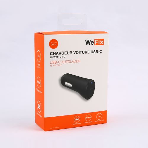Chargeur de voiture prise allume-cigare WeFix USB-C PD 18 Watts -  Accessoire téléphonie pour voiture