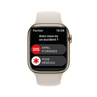 Apple Watch Series 8 GPS + Cellular, boîtier Acier inoxydable or 45mm avec Bracelet Sport Lumière Stellaire