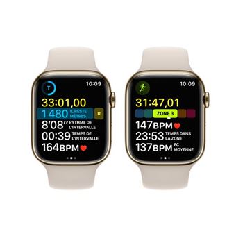 Apple Watch Series 8 GPS + Cellular, boîtier Acier inoxydable or 45mm avec Bracelet Sport Lumière Stellaire