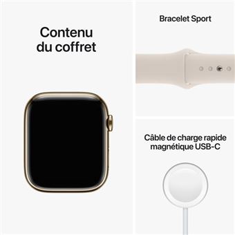 Apple Watch Series 8 GPS + Cellular, boîtier Acier inoxydable or 45mm avec Bracelet Sport Lumière Stellaire