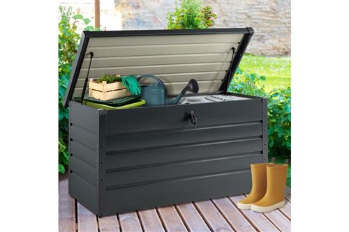 IDMarket - Coffre de Rangement métal verrouillable Gris Anthracite pour  Jardin 350L 120x61x63 CM