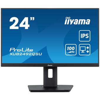 iiyama ProLite XUB2492QSU-B1 - Écran LED - 24" (23.8" visualisable) - 2560 x 1440 WQHD @ 100 Hz - IPS - 300 cd/m² - 1000:1 - 0.5 ms - HDMI, DisplayPort - haut-parleurs - noir, mat - 1