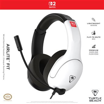 Casque Gaming filaire Turtle Beach® Airlite™ Fit Blanc et Noir pour Nintendo Switch™ 2 Nintendo Switch™ Nintendo Switch™ Lite et Nintendo Switch™ Modèle OLED