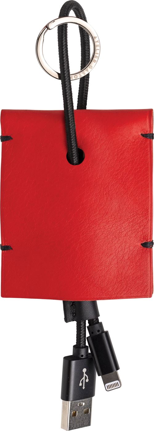 Câble écoresponsable de charge Atelier Gaston Lightning avec étui en cuir Rouge et anneau de porte-clé pour iPhone