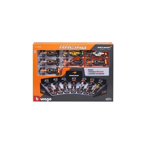 Pack de 7 véhicules Bburago Formule 1 McLaren 1/43 avec un présentoir - Bburago