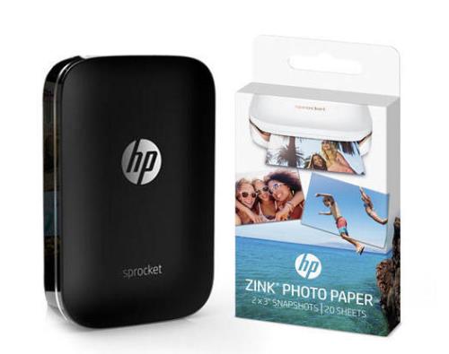 Comparer les prix : HP Sprocket Imprimante Photo Portable (Noir) Imprime  instantanément des Photos Autocollantes Zink 2x3 + Papier Photo Zink de  qualité supérieure (50 Feuilles)