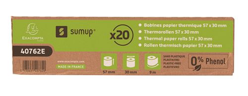 Boîte de 20 bobines papier thermique Exacompta pour SumUp 57 x 30 mm Blanc