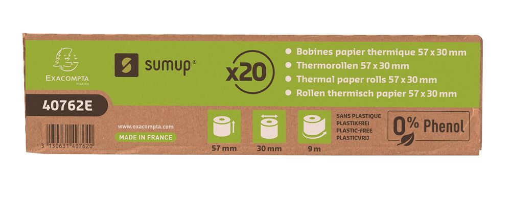 Exacompta - 20 Bobines pour TPE - papier thermique 57 x 30 x 12 mm - sans  Bisphénol A Pas Cher
