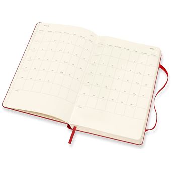 Agenda journalier Moleskine Grand format Couverture rigide 2022 Rouge Ecarlate