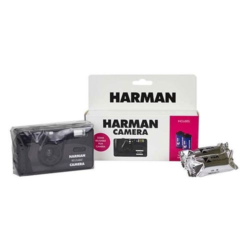 Appareil photo argentique compact 24x36 Harman Camera Noir - Réutilisable + 2 films N&B Kentmere Pan 400iso