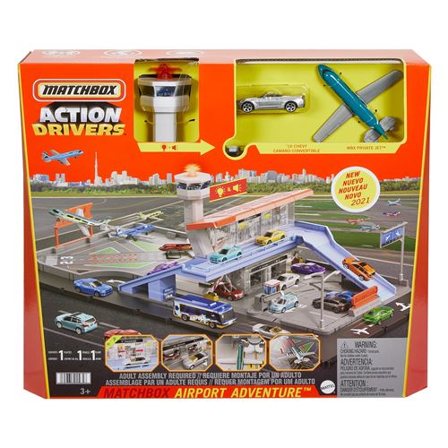 Matchbox - Coffret Aeroport Matchbox, avec sons, accessoires, 1 voiture et 1 avion inclus - Circuit / Petites voiture - Des 3 an