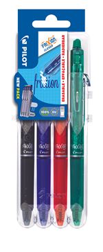 Set 4 stylos Pilot Pen Frixion Clicker 07 Noir Bleu Rouge et Vert