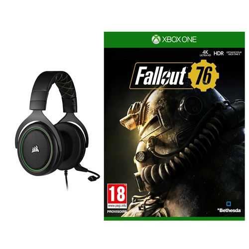 Pack Casque Gaming filaire Corsair HS50 Pro Stéréo Noir et vert + Fallout 76 Xbox One