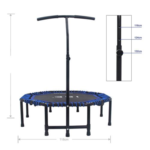 ISE Trampoline de Fitness Pliable Trampoline de Gym 118cm Poignée réglable 116-132cm (Bleu)
