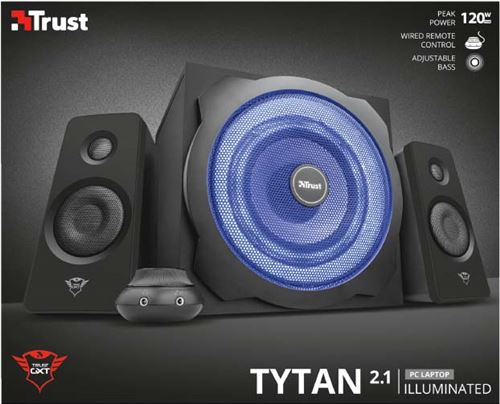 Trust Gaming GXT 629 Tytan RGB Enceinte PC Gamer 2.1 avec Caisson de  Basses, 120 W, LED RGB, Télécommande sans Fil, Haut Parleur PC, Ordinateur