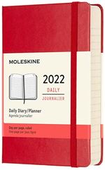 Agenda journalier Moleskine Format de poche Couverture rigide 2022 Rouge Ecarlate