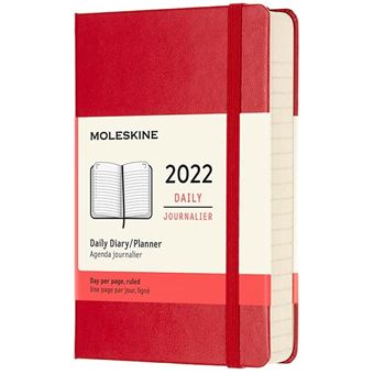 Agenda journalier Moleskine Format de poche Couverture rigide 2022 Rouge Ecarlate