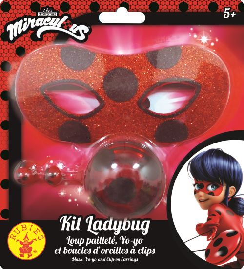 Miraculous kit blister loup paillet&eacute; + yoyo + boucles d'oreilles ladybug