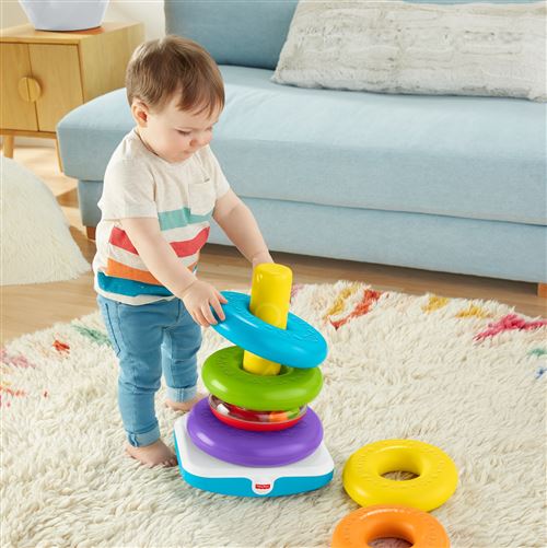 Fisher-Price Pyramide Arc-en-ciel à Empiler - 5 Anneaux Et Base Mouvante - Dès 6 Mois (HPY92)