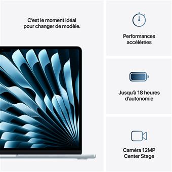 Apple MacBook Air 15'' 512 Go SSD 16 Go RAM Puce M4 CPU 10 cœurs GPU 10 cœurs Bleu Ciel