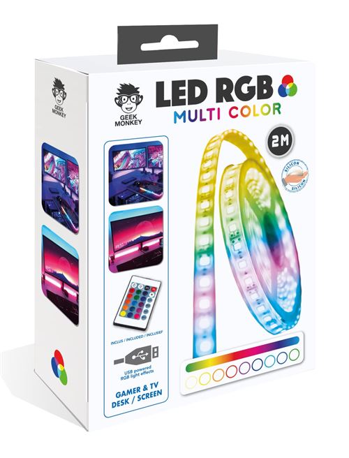 Ruban LED RGB Geek Monkeys 2 m + Télécommande et USB
