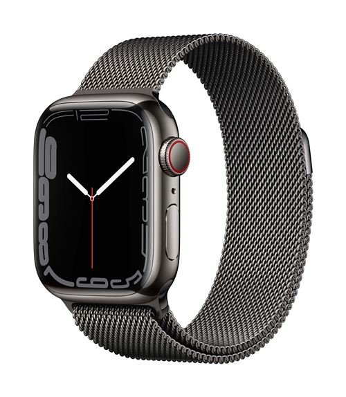 Apple Watch Series 7 GPS + Cellular, boîtier Acier Inoxydable Graphite 41mm avec Boucle Milanaise Gr