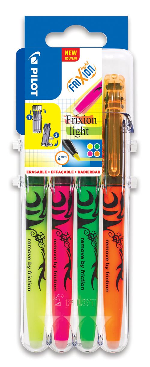 Pilot's Jaune Rose Vert Et Orange Set 4 Stylos Pilot Pen Frixion Light Set2go