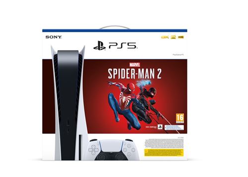 Pack Console Ps5 + Manette Sans Fil Dualsense™ + Marvel'S Spider-Man 2 Blanc Et Noir