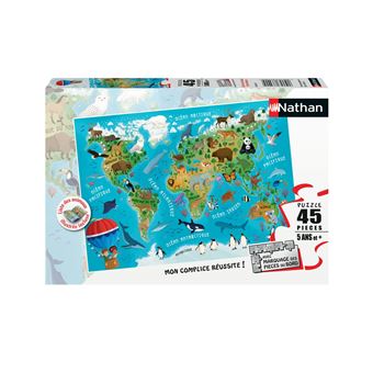 Puzzle enfant 45 pièces Nathan Carte du monde des animaux
