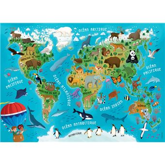 Puzzle enfant 45 pièces Nathan Carte du monde des animaux