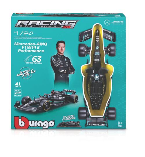 Maquette Bburago Kit à monter Racing 1/24 Formule 1 2023 avec casque et support Mercedes AMG W14 Russell - Bburago