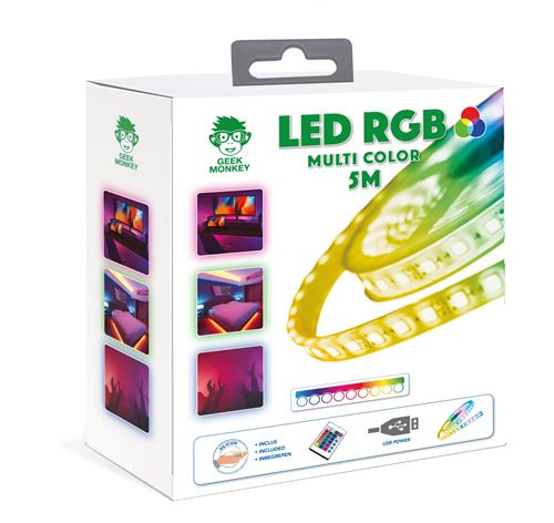 Ruban LED RGB Geek Monkeys 5 m + Télécommande et USB