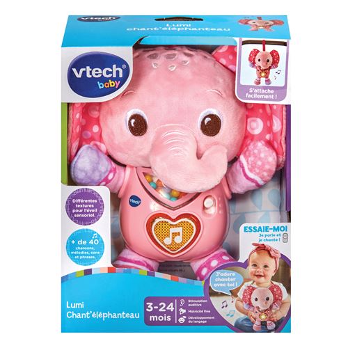 Peluche musicale éléphanteau avec bouton lumineux et hochet - vue 3