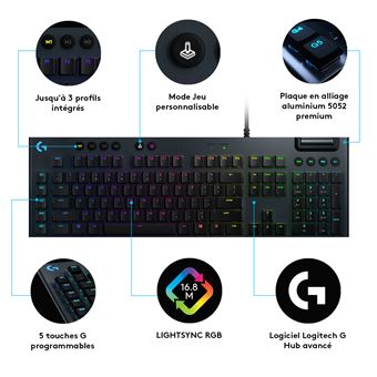 Clavier Gaming mécanique Logitech G815 GL Linéaire Noir