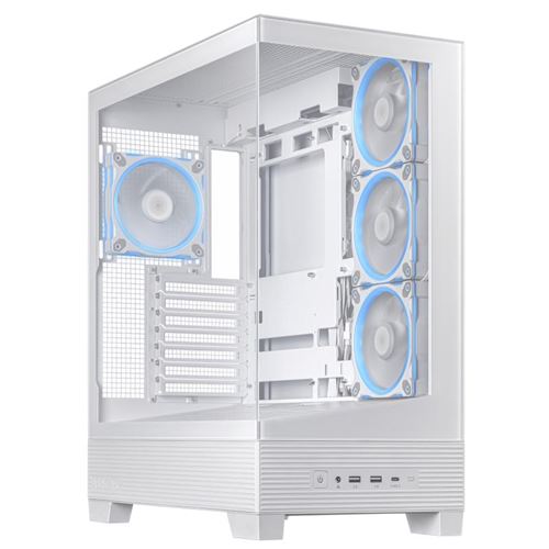 Boîtier PC ASUS A31 PLUS moyen tour blanc ARGB avec panneau latéral et avant verre trempé