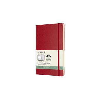 Agenda semainier Moleskine Grand format Couverture rigide 2022 Rouge Ecarlate