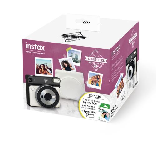 Pack Essentiel Appareil photo instantané Fujifilm Instax Square SQ6 Blanc + Pack film Fujifilm Instax SQUARE 10 vues + Housse blanche simili cuir