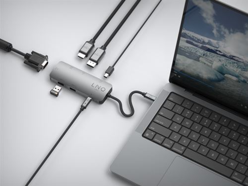 Hub USB-C LinQ Multiport 7 en 1 Pro Triple display Gris - Lnq