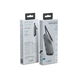Hub USB-C LinQ Multiport 7 en 1 Pro Triple display Gris