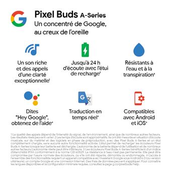 Écouteurs intra-auriculaires sans fil Bluetooth Google Pixel Buds A-Series à réduction de bruit passive Océan