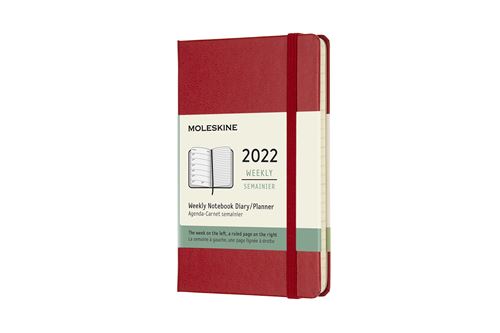 Agenda semainier Moleskine Format de poche Couverture rigide 2022 Rouge Ecarlate