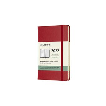 Agenda semainier Moleskine Format de poche Couverture rigide 2022 Rouge Ecarlate