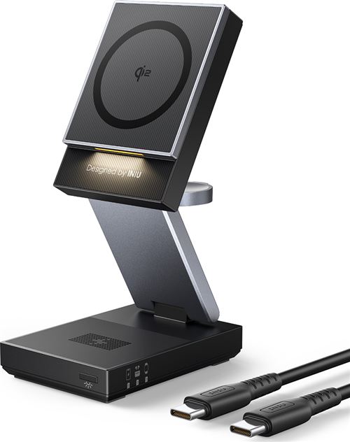 Chargeur sans fil 3 en 1 pliable Iniu MagPro USB C Noir + câble USB C/C