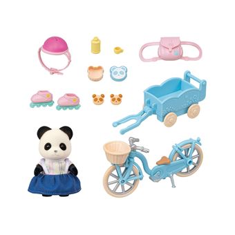 Poupée Sylvanian Families La Fille Panda, Son Velo Et Sa Remorque