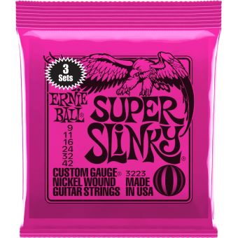 Pack de 3 jeux de cordes guitare électrique Ernie Ball 3223 Super Slinky 9-42