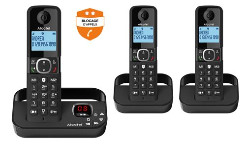 Téléphone Sans Fil Alcatel F860VOICETRIONOIR – 3 Combinés, Mains Libres, Répondeur