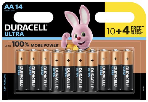 Lot de 10 + 4 Piles Duracell Ultra Power MX1500 type AA Alcaline