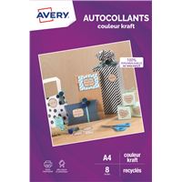 Avery Dennison Kraft Aufkleber - 8 Blatt - selbstklebend - Recycelt - A4 - für Tintenstrahl- oder Laserdrucker