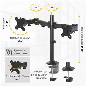 Support pour ordinateur Fellowes Reflex double écran 27" Noir