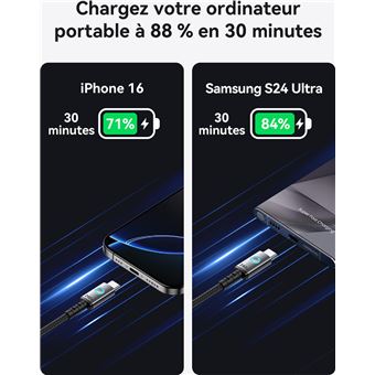 Câble magnétique Iniu Léopard USB-C vers USB-C 240 W 1.2 m Noir